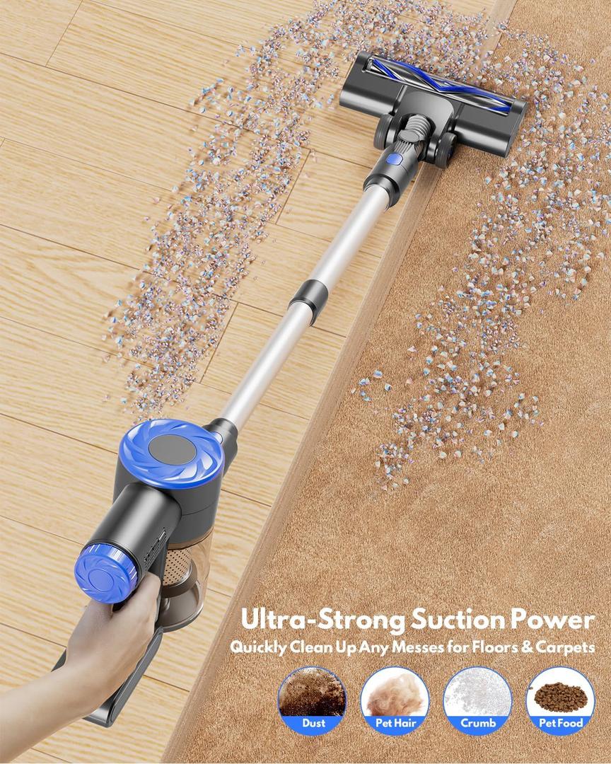 Cordless Vacuum Cleaner, Super Power Suction Stick Vacuum Cleaners with 2200 mAh Battery,8-in-1 Lightweight Self-Standing, 35 Mins Runtime for Home Low-Pile Carpet Pet Hair