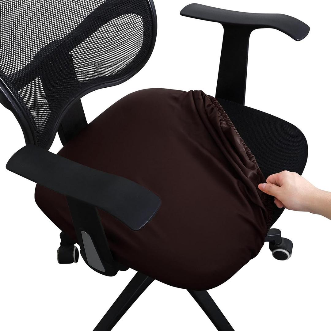 Leefasy Waterproof Office Desk Chair Seat Cover, PU Leather Chair Covers, Stretchable Rotating Computer Chair Slipcovers Protector, Coffee, 6 PCS
