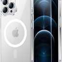 Temdan for iPhone 12& iPhone 12 Pro Case Clear with Screen Protector, Compatible with Magsafe, Anti-Yellowing, Military-Grade Protection, Shockproof Slim Magnetic Phone Case Cover, Transparent