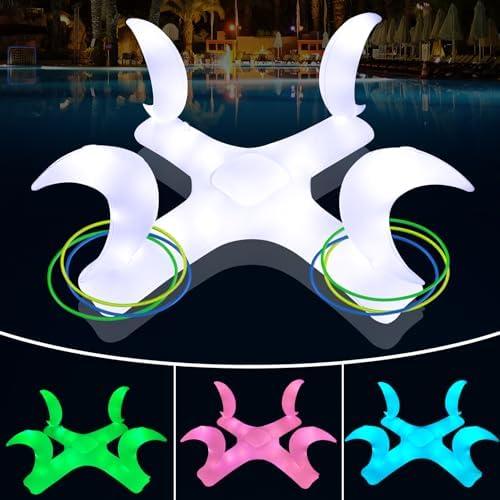 Tepoal Inflatable Pool Ring Toss Games Toys with Colorful Lights, Floating Solar Powered Moon Swimming Pool Toys with 6 Pcs Rings, Toddler Pool Floats Water Game for Kids Adults Summer Pool Party