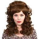 FantaLook 80s Long Curly Vintage Cosplay Wig with Bang for Women 60 70s Queen Costume for Halloween Party (Brown)