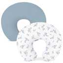 Nursing Pillow Covers 2 Pack, Muslin Nursing Cover for Breastfeeding Pillows, Comfortable for Baby Girls and Boys (Flower I & Light Blue)