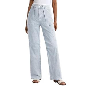 Dokotoo Womens Jeans Straight Leg Cargo Jeans for Women High Waist Baggy Trendy Womens Jeans Teen Girls Denim Trousers Blue, Size 4