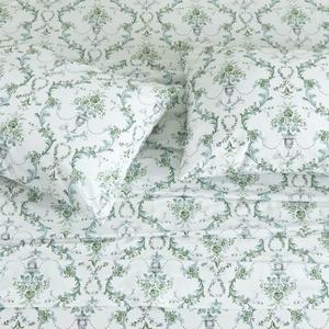 DAUAOTO Cotton Sheets Set California King Printed Bedding Sets, Botanical Vines Pattern Bedlinen for Cal King Bed Up to 14" Deep Mattress, Green