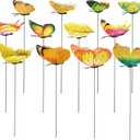 MECCANIXITY 24pcs Butterfly Stakes, 4 Size Garden Garden Decoration PVC Waterproof Artificial Butterflies Stick Plant Stakes for Indoor Outdoor Yard Decor, Yellow