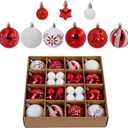 44Pcs Christmas Ball White and Red Christmas Ornaments Set for Valentine's Day Backyard Holiday Wedding Party Decor with 12 pcs 2.36 and 32 pcs 1.18 Mini Xmas New Year Decorations Ornaments Balls