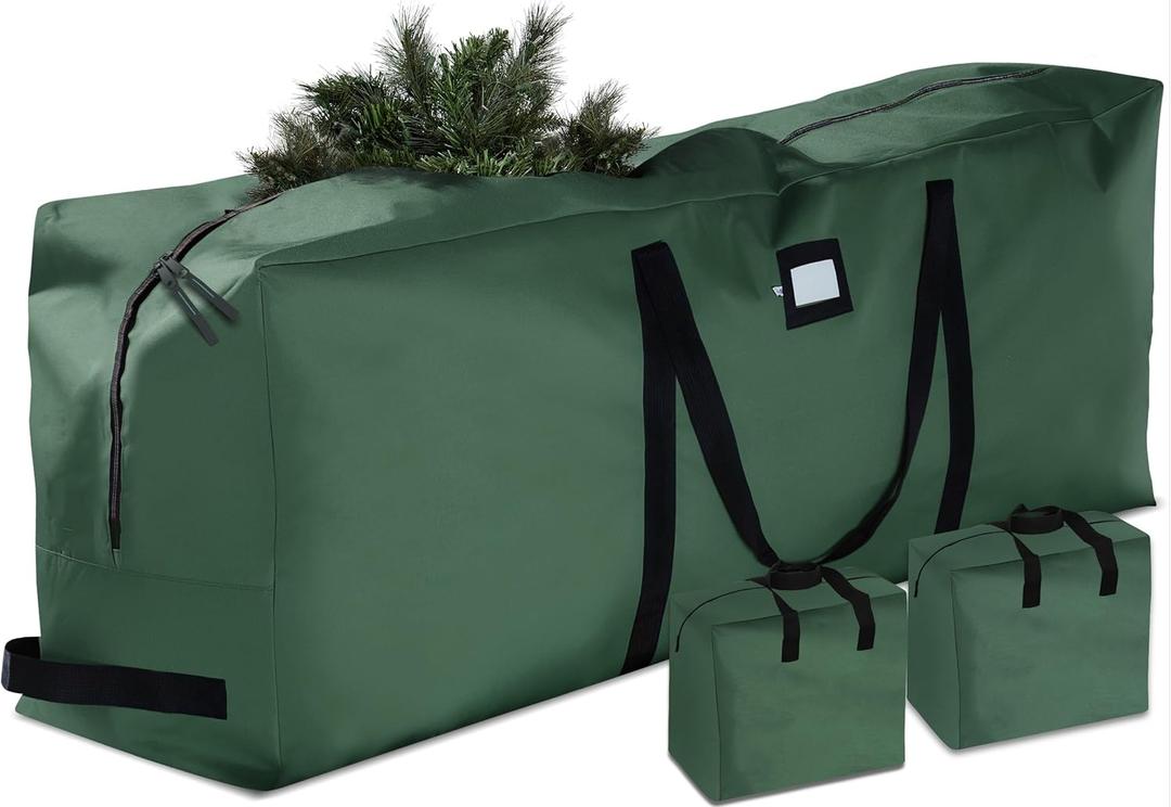 ZOBER Christmas Tree Storage Bag - With 2 Ornaments Accessories/Garland Bags - Fits 9 Ft Trees - 600D Oxford Fabric Christmas Tree Bag For Storage Box For Xmas - Strong, Durable Handles - Green