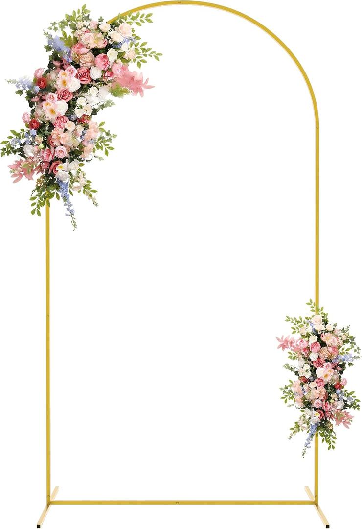 Asee'm 7.2FT Metal Arch Backdrop Stand Gold Arched Backdrop Frame for Wedding Party Ceremony Birthday Bridal Baby Shower Garden Floral Balloon Arch Decoration, 7.2x4ft