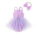 Infant Baby Girl Summer Romper Dress Sleeveless Strap Mesh Tutu Skirt Backless Bodysuit with Headband (Purple, 6-9M)
