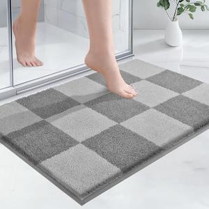PURRUGS Bathroom Rug Non-Slip Machine Washable 24" x 36", Super Absorbent and Quick-Dry Bath Mat, Extra Soft and Plush Bath Rug for Shower, Bathtub and Sink, Light Grey & Grey