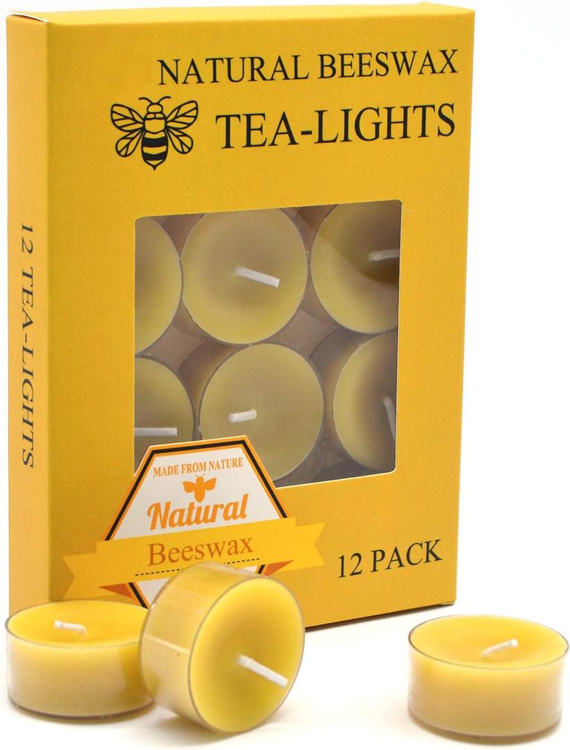 Natural Yellow Beeswax Tealight Candles - 12pcs - Organic Candle Natural Scent Smokeless Clean Burning