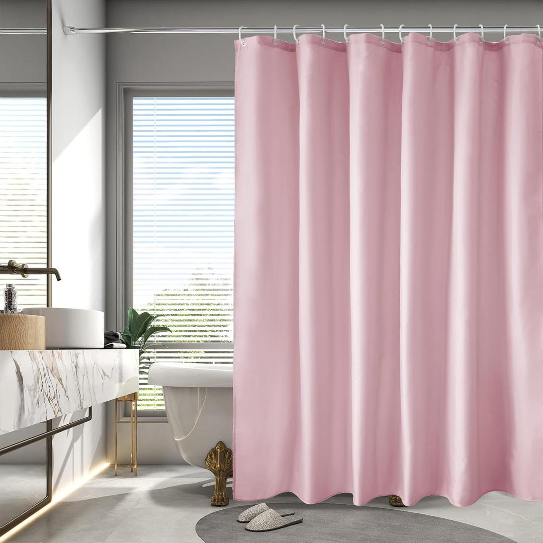 AooHome Extra Long Shower Liner, Polyester Solid Color Shower Curtain with Hooks, Weighted Hem, Water Repellent, 72x84 inch, Pink