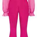 WDIRARA Girl's Ruffle Trim Square Neck Long Sleeve Flare Leg Jumpsuit High Waist Contrast Mesh Long Romper 8Y