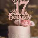 17 Birthday Cake Toppers-Rose Gold Glitter, Happy 17th Cake Topper for Men,17 Cake Topper For Women, 17th birthday decorations,17th Birthday Cake Topper Seventeen