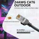 Cat 6 Outdoor Ethernet Cable 40 ft, Support Cat8/7 Network, 10Gbps 550MHz, 24AWG Pure Copper, Direct Burial Waterproof In-Ground UV Resistant LAN Internet Patch Cable for Router, Modem, Switch, Black