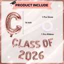 2 x KALOR 16 Inch Rose Gold Class of 2026 Banner Balloons, Rose Gold Graduation Letters Sign, Grad Foil Letter Number Balloons for Graduation Party Decorations