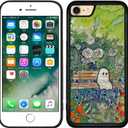 Green Cute Ghost Flower Watercolor Botanical Phone Case, Spooky Sad Ghost Garden Halloween Aesthetic Phone Case for iPhone 7/8/Se for Teen Girls and Boys, Women and MeniPhone-7/8/Se