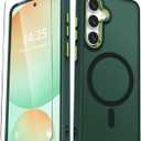 for Samsung Galaxy S24 FE Case, Matte Magnetic Phone Case with 1 Screen Protector, Support for Magsafe, Translucent Frosted Slim Shockproof Protective Cover for Samsung Galaxy S24 FE, Dark Green