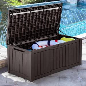 YITAHOME 120 Gallon Large Deck Box, Resin Outdoor Storage Box for Outdoor Pillows, Garden Tools and Pool Supplies, Waterproof, Lockable, Dark Brown