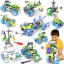 STEM Toys for 4 5 6 7 8+ Year Old Boy Christmas Birthday Gift, 10 in 1 Electric Building Toys Kids Educational Erector Set Construction Block Kit Activities Game Ages 4-6 4-8 5-7 6-8 8-10 8-12