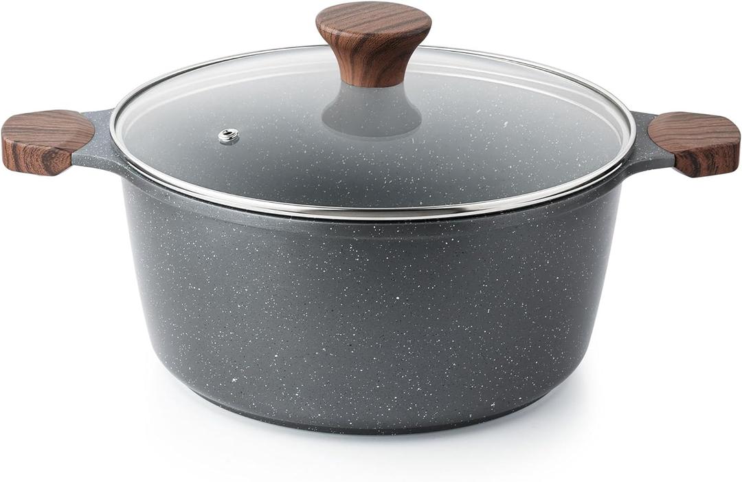 SENSARTE Nonstick Stock Pot with Lid, 4.5 Quart Induction Cooking Pot with Tempered Glass Lid, Stew Pot with Swiss Nonstick Granite Coating, PFOA PFOS APEO Free, Gray
