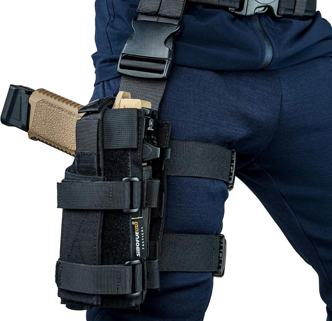 Universal Drop Leg Holster - Adjustable Thigh Holster for Light & Red Dot Sights, Airsoft Pistol Holster with MOLLE Drop Leg Panel, Compatible with 1911, Glock, Sig, Beretta, Ruger, Taurus.(Black) (Right-Handed)