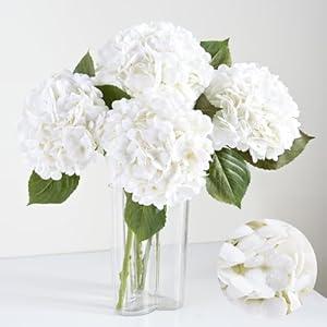Artflower 8Pcs Real Touch Hydrangea Artificial Flowers, 22.5'' White Full Latex Faux Hydrangea Flowers for Home Floral Arrangements Wedding Bouquets Kitchen Table Centerpiece Decorations