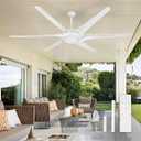 80 Inch White Industrial Ceiling Fan No Light, Indoor Covered Outdoor Large Ceiling Fans with Remote 6 Blades DC Motor for Home Commercial Porch Patio Warehouse Restaurant Garage Shop