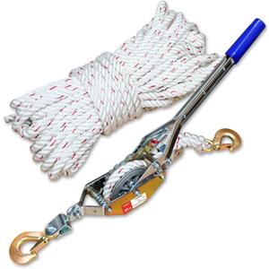 3/4 Ton Rope Puller with 100ft of 0.6in Diameter Rope Come Along Winch 2 Hooks Heavy Duty Ratchet Power Puller Tool for Moving Boats and Trailers