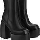 VOMIRA Ankle Boots for Women Chunky High Heel Sqaure Toe Side Zipper Pu Leather Stretch Boots Platform GoGo Boots, Size 6