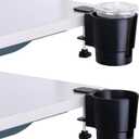 Universal Large Desk Cup Holder Clamp on, Heavy Duty Plastic Drink Holder for Table, Porch Swing, Patio Chair, Clip On Anti-Spill Bottle Holder for Most Cups, Bottles, Cans, Tumbles, Black, Pack of 2