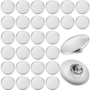 50 Pcs Brooch Tray with 50 Pcs Butterfly Pin Backs, 25mm Round Blank Pins Disk Base, Stainless Steel Flat Bezel Trays for DIY Craft Lapel Making Supplies