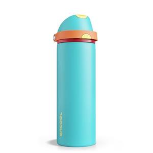 Insulated Water Bottle with Straw - Encool Stainless Steel Water Bottle with Push Button Lid, Leak-Proof & BPA-Free, Keeps Cold for 24 Hours for Sports, Travel, Gym (24 oz, Cerulean Blue)