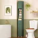TEENFON Bathroom Cabinet, Narrow Bathroom Storage Cabinet with 5 Adjustable Shelves & Drawer, Freestanding Cupboard for Small Spaces, Green, 8"D x 8"W x 71"H