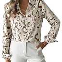 SweatyRocks Women's Leopard Printed Blouses Long Sleeve Button Down Shirts Tops Apricot Small