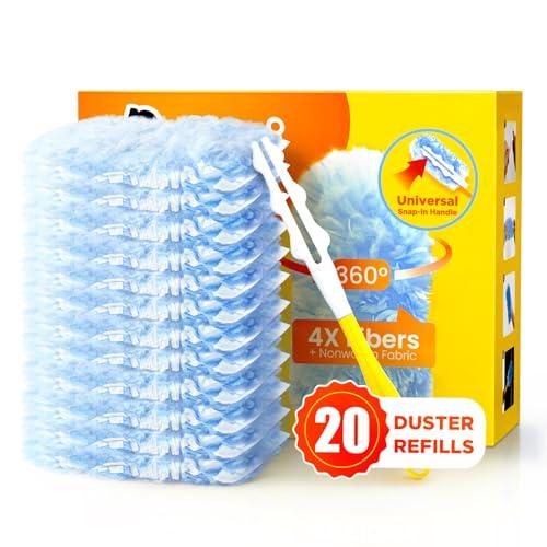 Heavy Duty Duster Refills for Swiffer Duster, 20 Count Duster Refills with 1 Handle, Multisurface 360° Dusters with 4X Microfibers, Unscented Disposable Dusters for Cleaning