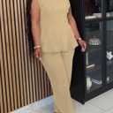 Womens Plus Size 2 Piece Outfits Pants Sets Summer Sleeveless Peplum Tank Tops Wide Leg Pant Suits Matching Sets (Beige, XXL)