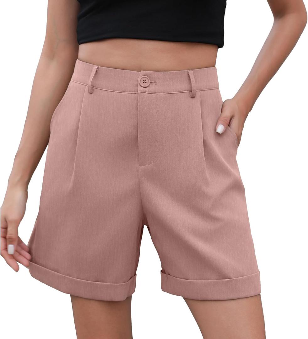 Bettysays Shorts for Women Bermuda Shorts Casual Elastic Waist Wide Leg Shorts with Pockets (XL)