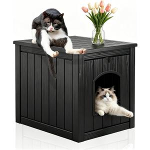 Outdoor Cat House Weatherproof, Resin Durable Cat House Condos for Outdoor & Indoor Cats Easy to Clean & Assemble Cat Shelter