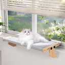 Cat Window Perch- Cats Windows Bed for Indoor- Cat Windowsill Hammock with Cushion- No Suction Cups 2 in 1 Kitty Perch&Beds- Large Kittens Wood Hammock Hanging(24.5 * 15in)- Kitty Shelf Seat