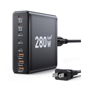 280W USB C Charger Block, 8-Port USB C Charging Station GaN III PD 65W Laptop Charger Adapter Compatible with MacBookPro/Air,DELL,iPad,Portable Charging Station for iPhone,Samsung Galaxy (Black)