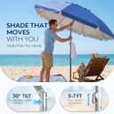 PASAMIC 7ft Beach Umbrella for Sand with Sand Anchor & Tilt, UPF 50+ Protection Beach Umbrellas for Heavy Duty Wind Portable with Carry Bag and Hook, for Patio Garden Pool, Dark Blue, 7FT without Table