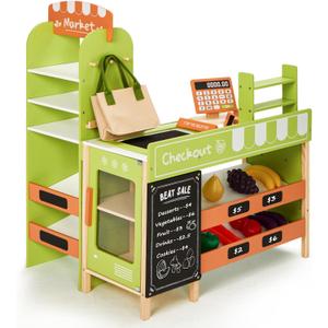 labebe Pretend Grocery Store Playset for Kids,Wooden Supermarket Toy Set with Cash Register,Play Food Accessories Store Set Suit Gift for Toddler Boys Girls