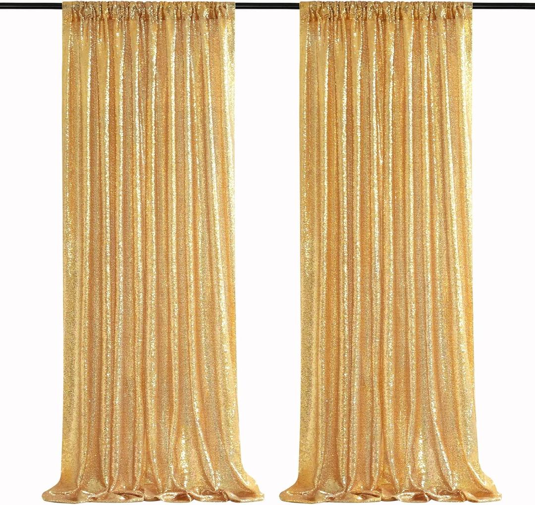 Gold Sequin Backdrop Curtains 2 Panels 2FTx8FT Glitter Gold Photo Backdrop for Wedding Party Stage Decorations