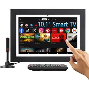 5-in-1 10 Inch Small Smart TV with ATSC Tuner & Touch Screen, Kitchen TV with Smart Home Control Panel, Video Call, Calendar & Photo Frame Functions, Portable MINI for Bedroom, RV, Camper