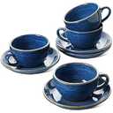 LE TAUCI 8 oz Cappuccino Cups with Saucers, Ceramic Large Coffee Cup for Au Lait, Double shot, Latte, Cafe Mocha, Tea - Set of 4, Ceylon Blue