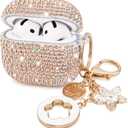VISOOM Cute Jewelry Case for Airpods 4 Cases 2024 Cover Women, Sparkly Air pods 4 Gen Case Hard TPU Airpod Cases 4th Generation Glitter iPods 4 Cas with Bling Keychain for iPods Earbuds Airpods 4th (J-Champagne Gold)