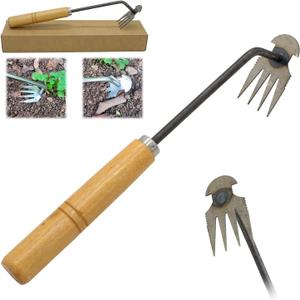 Weeding Artifact Uprooting Weeding Tool, Upgraded Garden Weeding Tools Packaged in Carton, Stainless Steel/Manganese Steel Forged Weed Puller 4 Teeth Dual Purpose Weeder for Garden Lovers (C-14 inch)