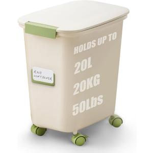 Rice Storage Dispenser 40-50 lbs, Large Food Storage Bin with Measuring Cup, Keep Fresh, Kitchen Storage for Dog Food Storage Container 25 lbs, Green (20L-A) 2 Pack