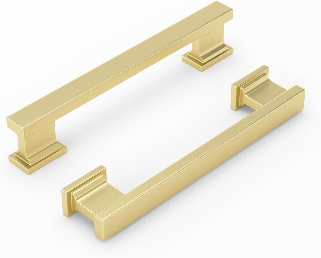 Cabinet Handles Kitchen Drawer Pulls and Knobs, 10Pack Gold 5inch Hole Center, Square Hardware for Bathroom Dresser